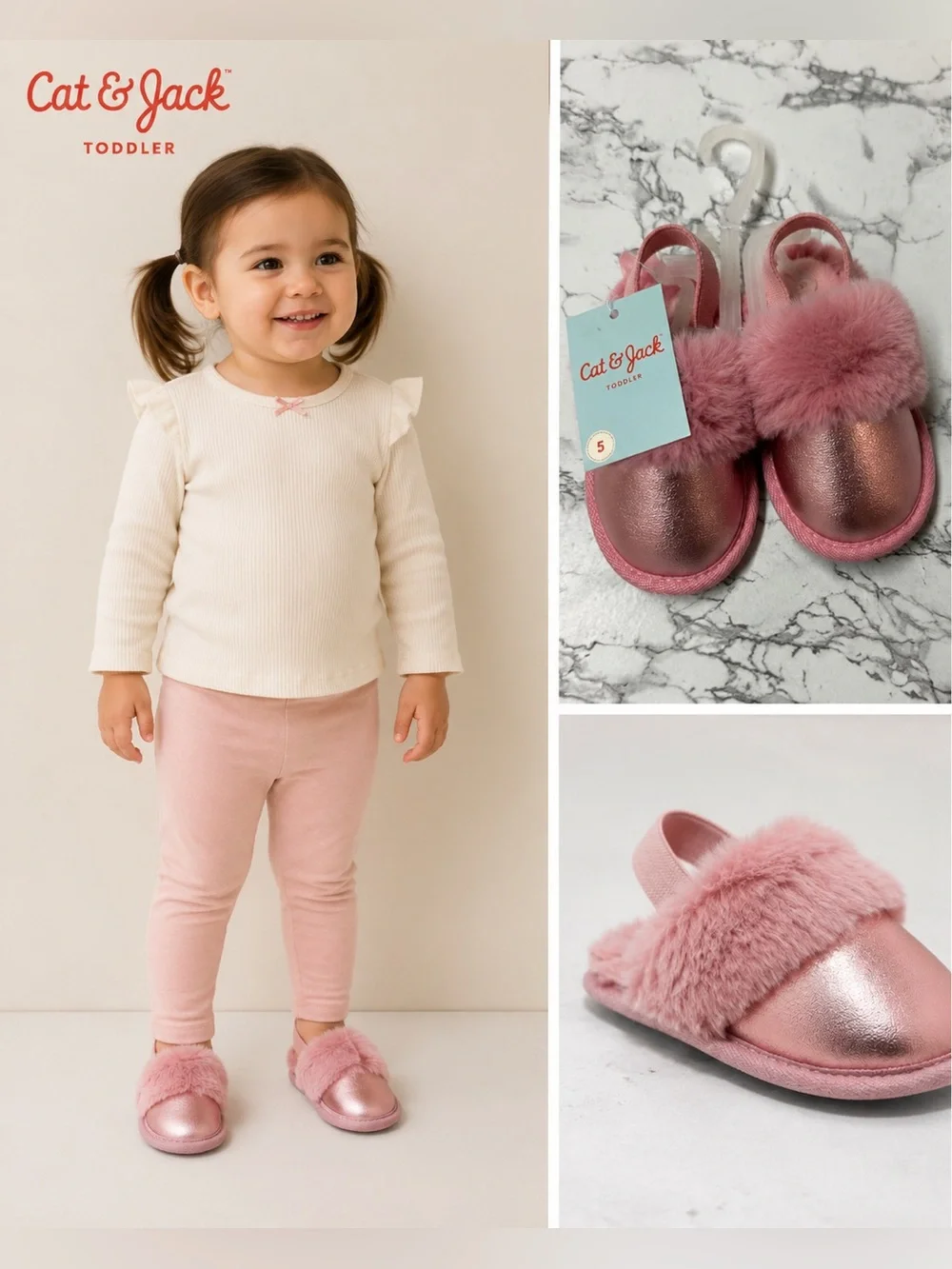 Cat & Jack Toddler Pink/Lily Metallic Scuff Slipper Size S(5/6)